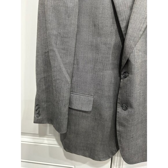 Alan Flusser Mens Gray Herringbone Blazer Jacket 44R Silk Worsted Wool Blend - Picture 5 of 11